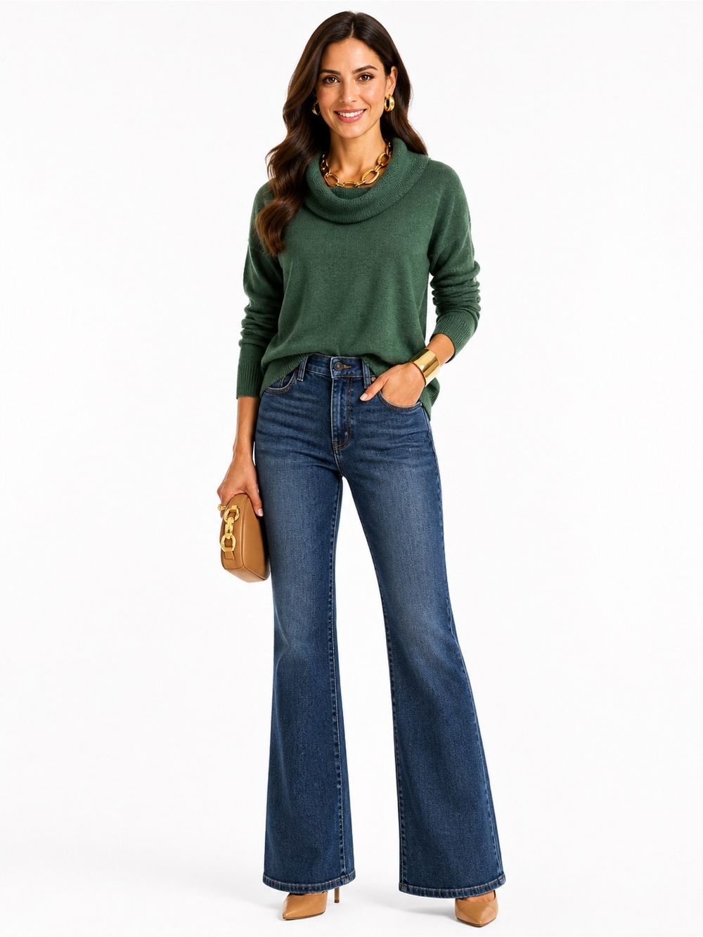 The Limited Green Cowl Neck Sweater